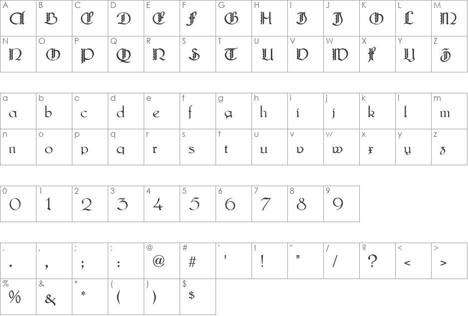 LautenbachFancyCaps font character map preview