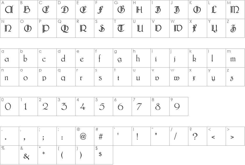 LautenbachFancyCaps font character map preview