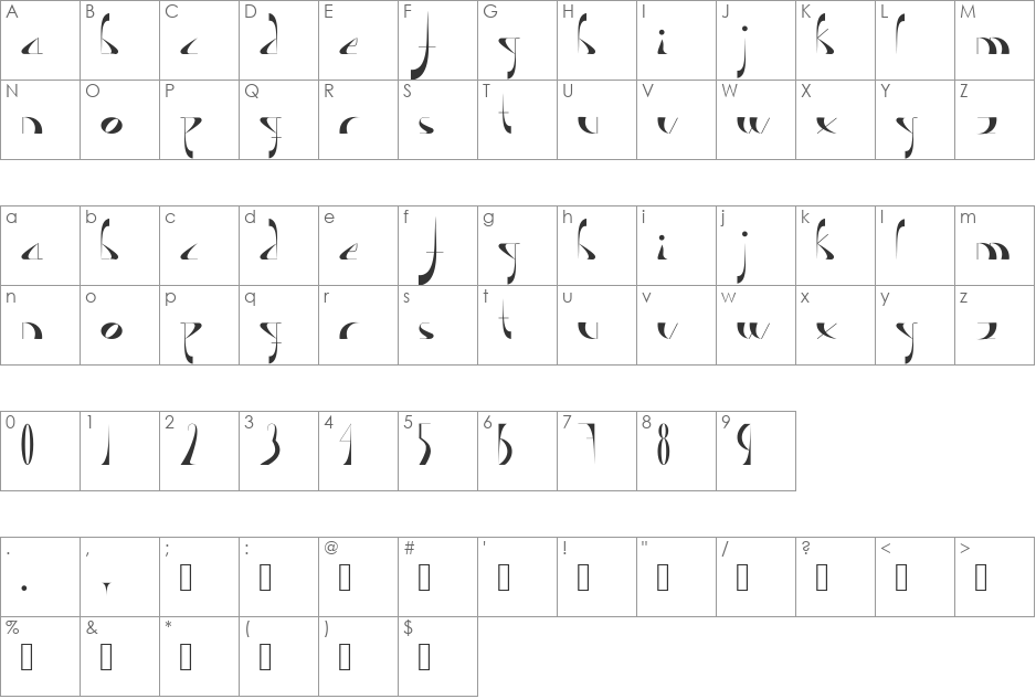 Lavande font character map preview