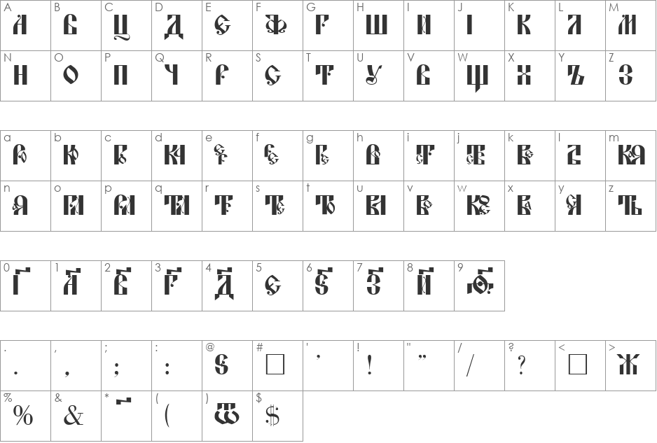 Lavra font character map preview