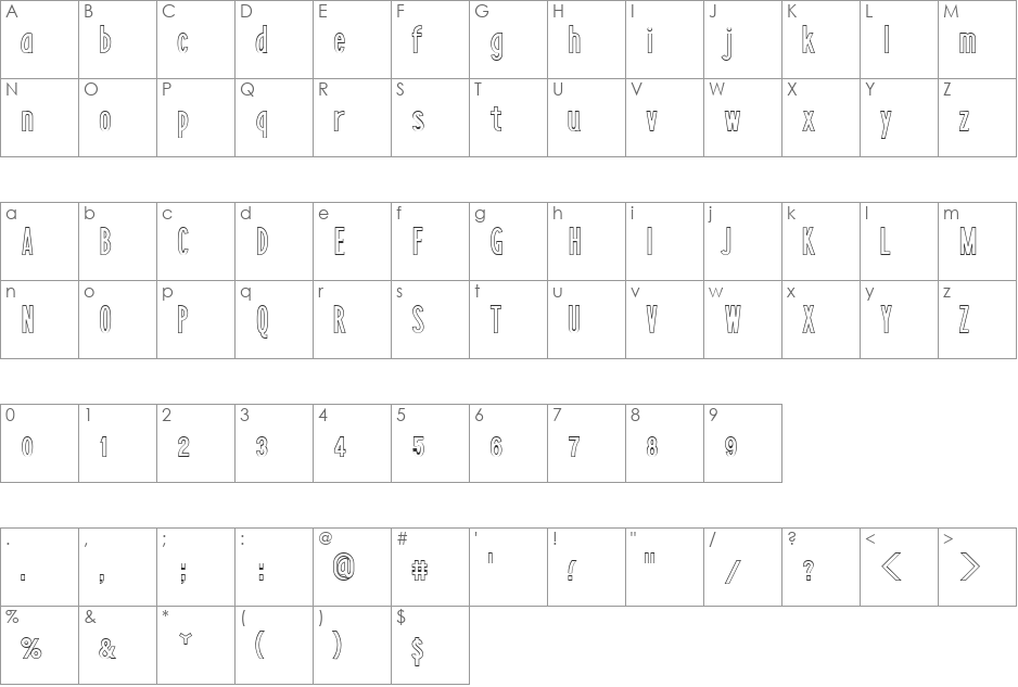 LayerfaceOutline font character map preview