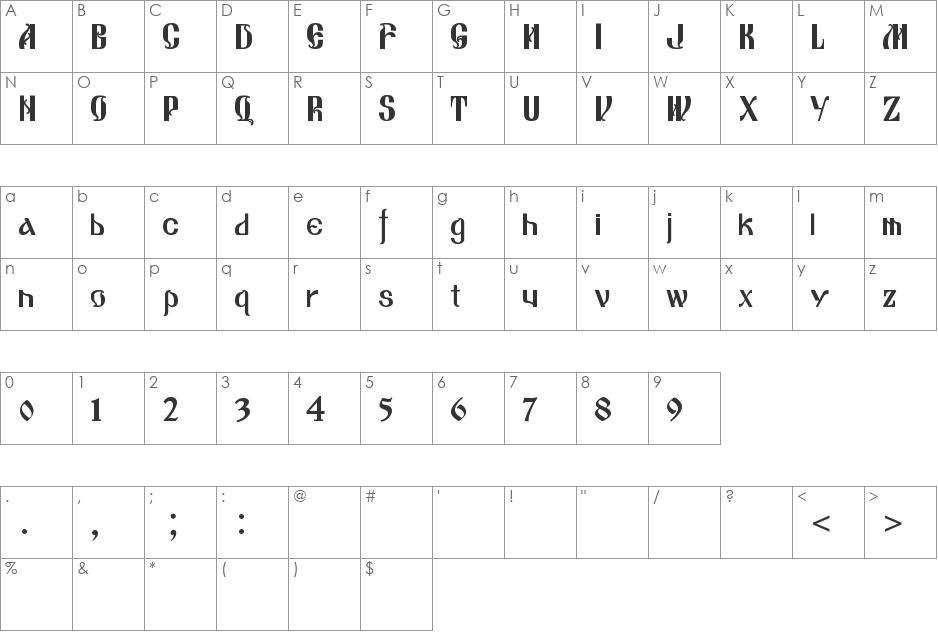 Lazov font character map preview