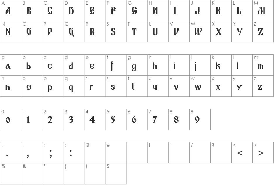 LazovBold font character map preview