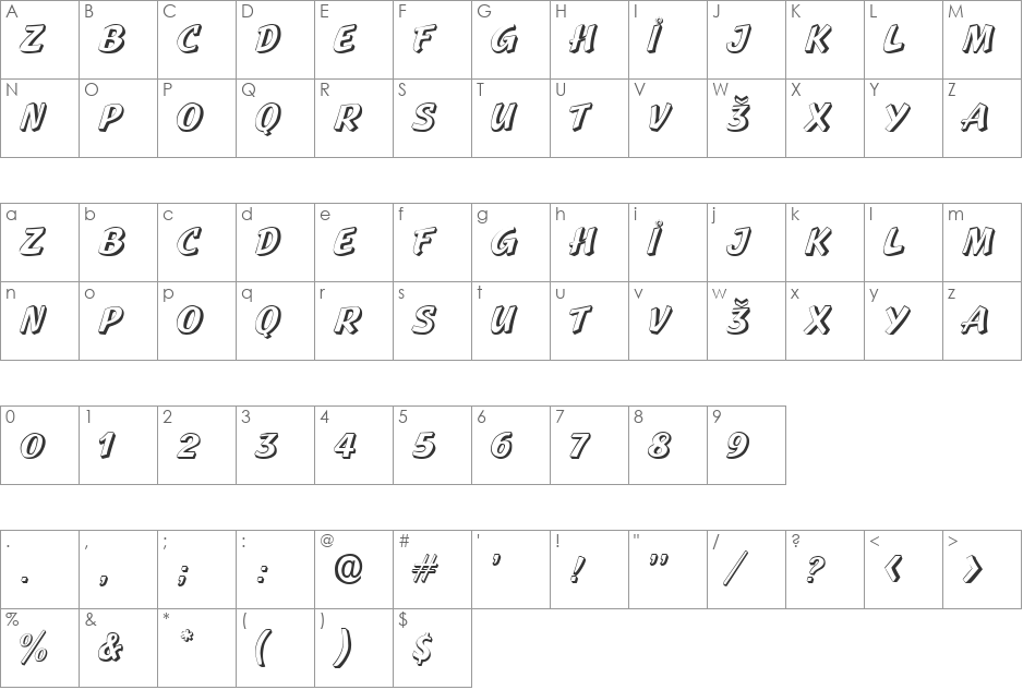 Lazuri  UTOPIC font character map preview