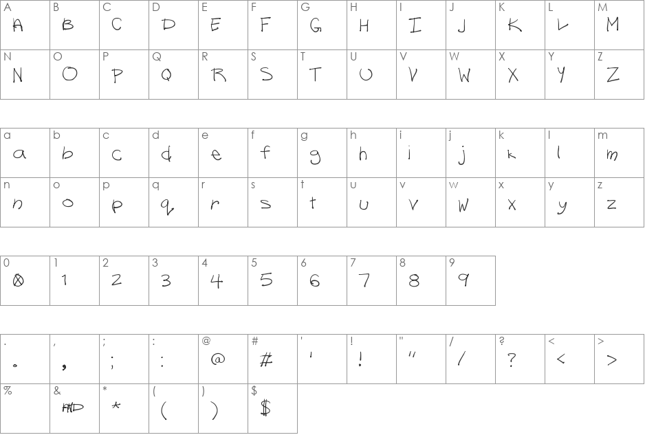 Lazy Riza font character map preview