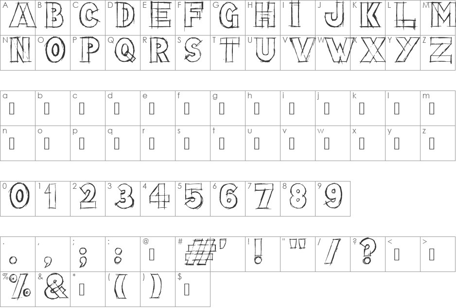 Lazy Sketch font character map preview