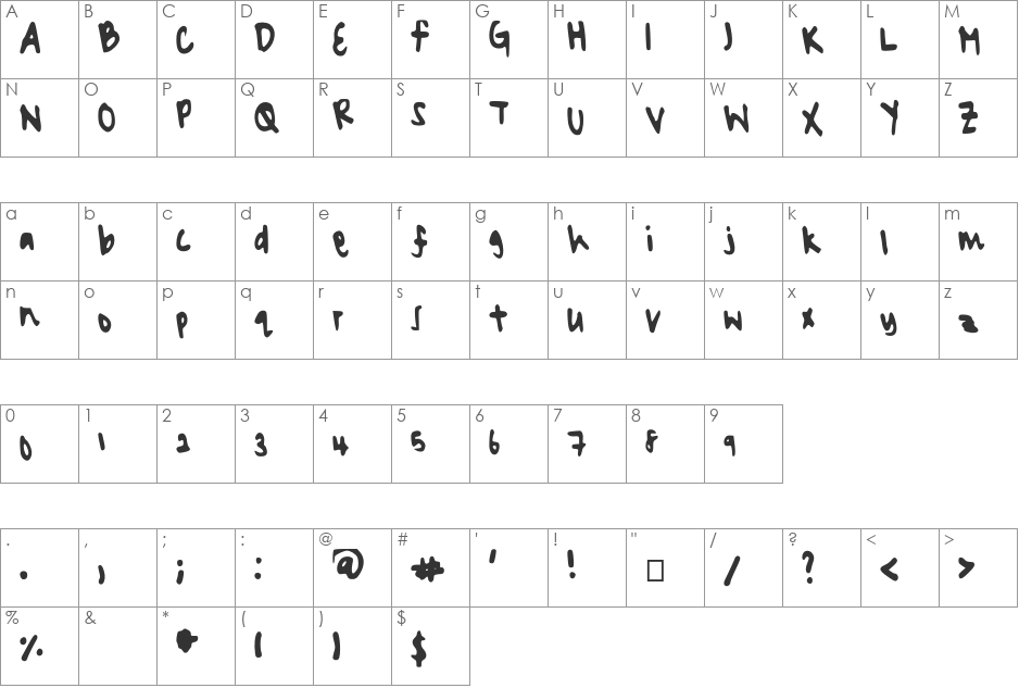 lazyyyyhead font character map preview