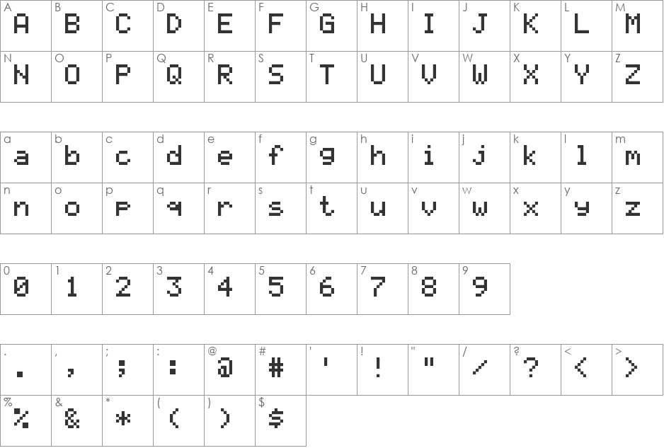 LCD font character map preview