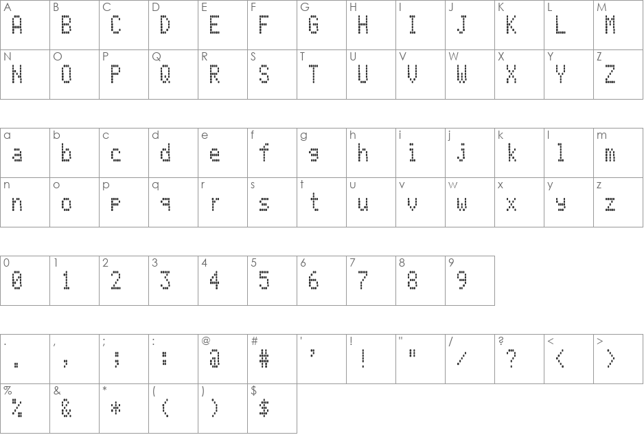 LCD AT&T Phone font character map preview