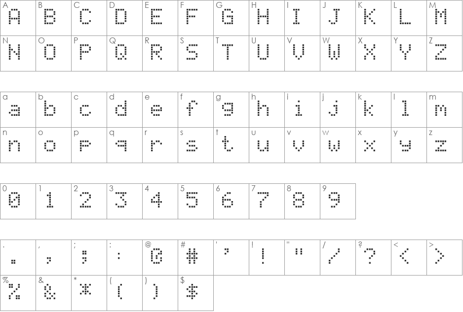 LCD Display Grid font character map preview