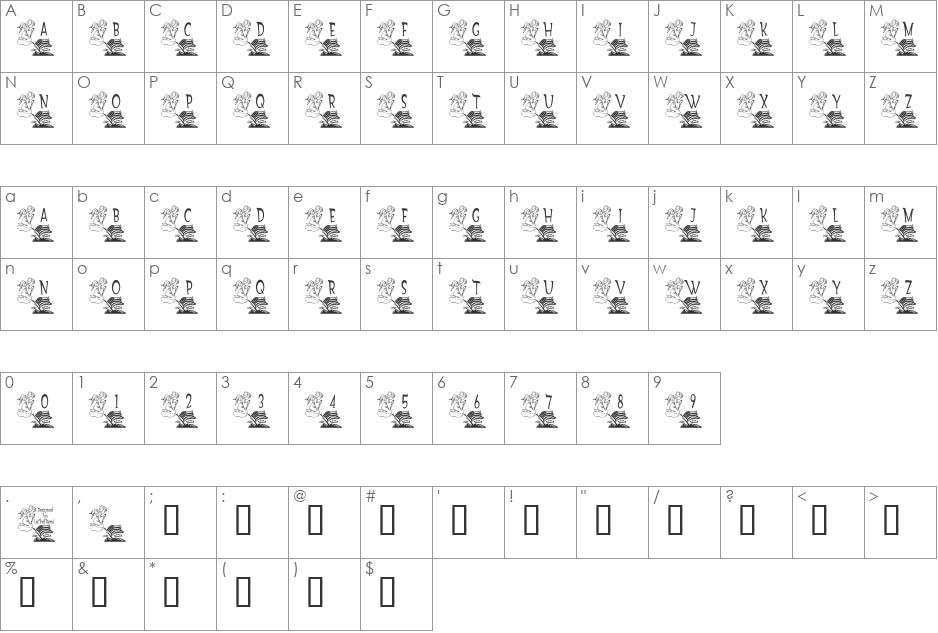 LCR America's Angel font character map preview