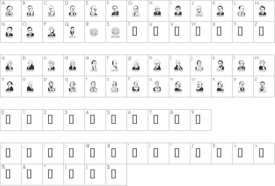 LCR American Presidents font character map preview