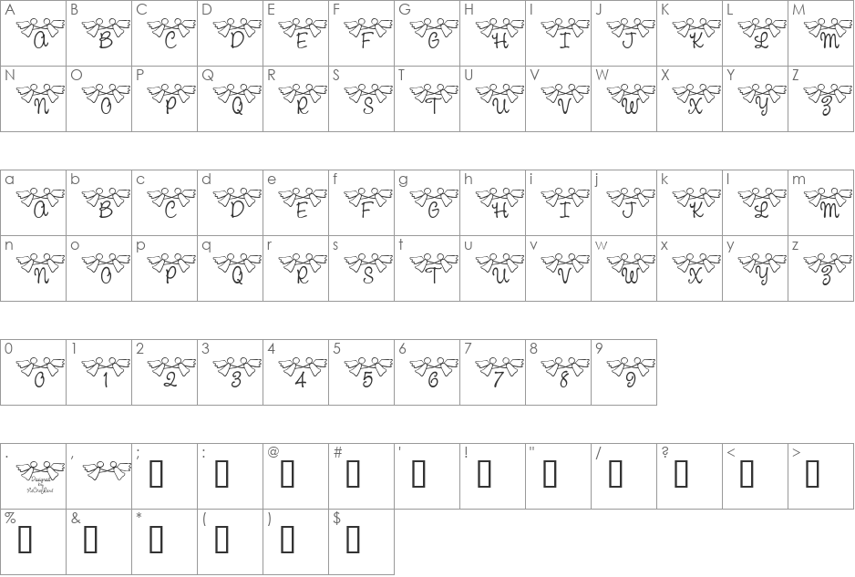LCR Angels Watching font character map preview