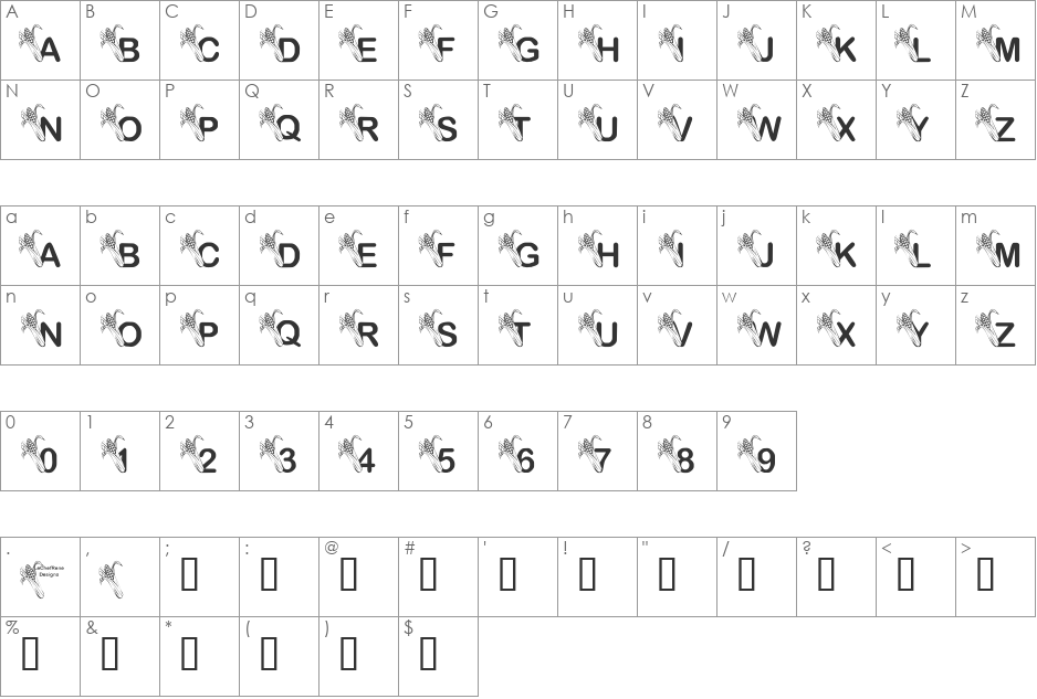 LCR Autumn Harvest font character map preview