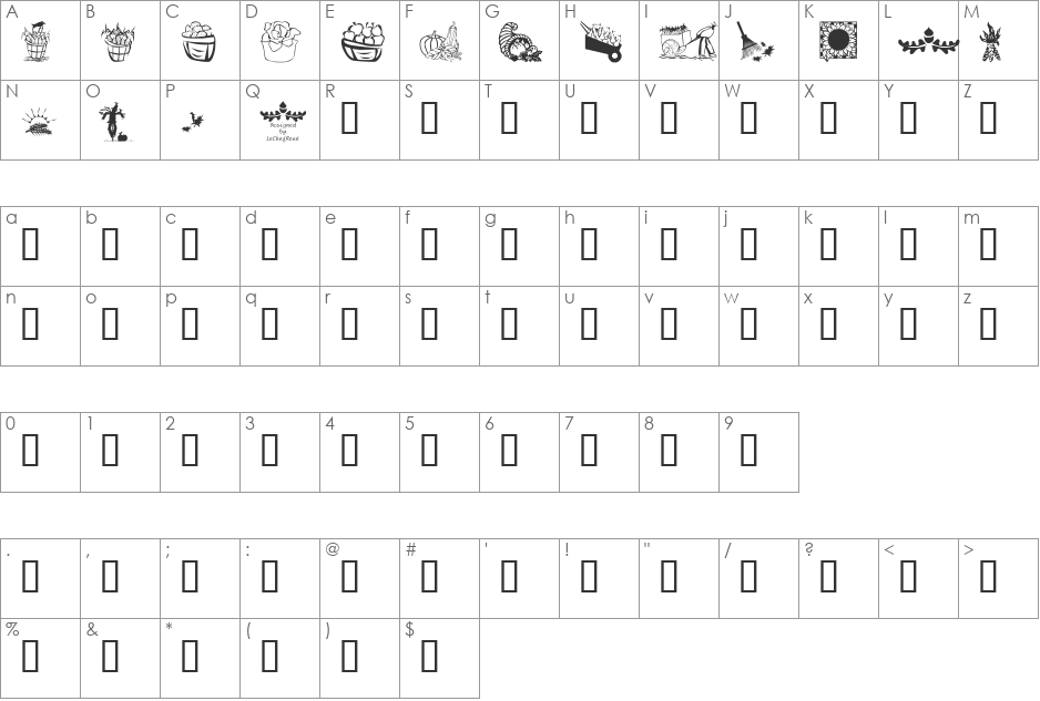 LCR Autumn Harvest Dings font character map preview