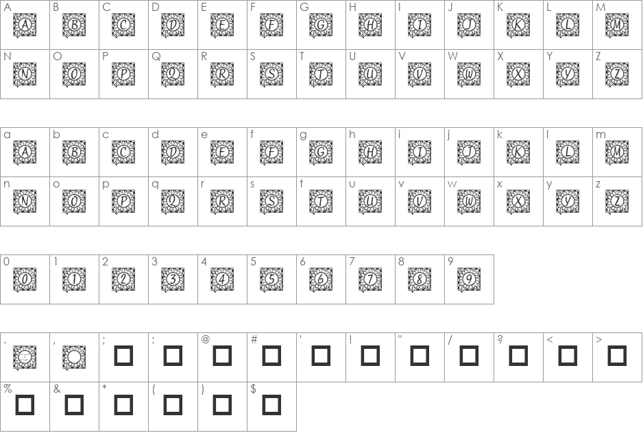 LCR Autumn Sunflowers font character map preview