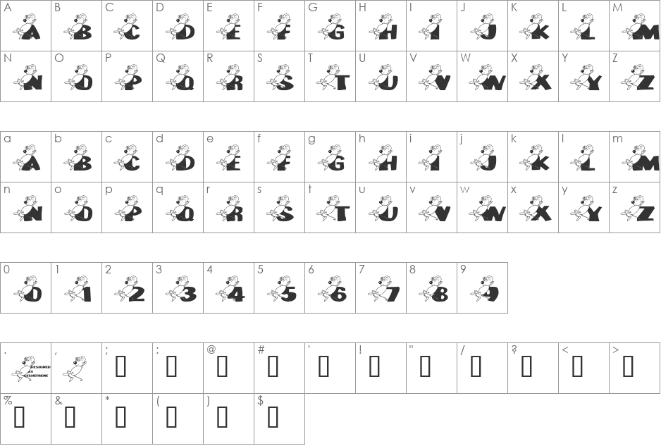 LCR Awww Lexy! font character map preview