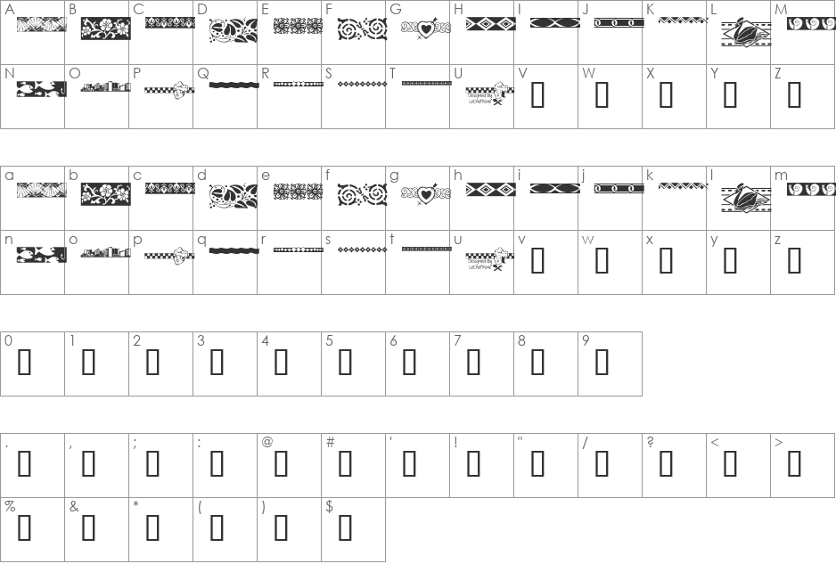 LCR Border Designz font character map preview