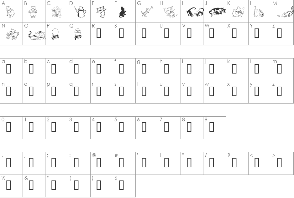 LCR Cat's Meow font character map preview