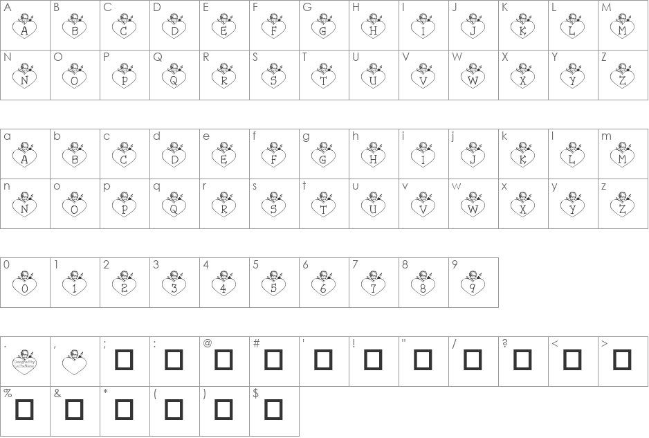 LCR Cupid's Heart font character map preview