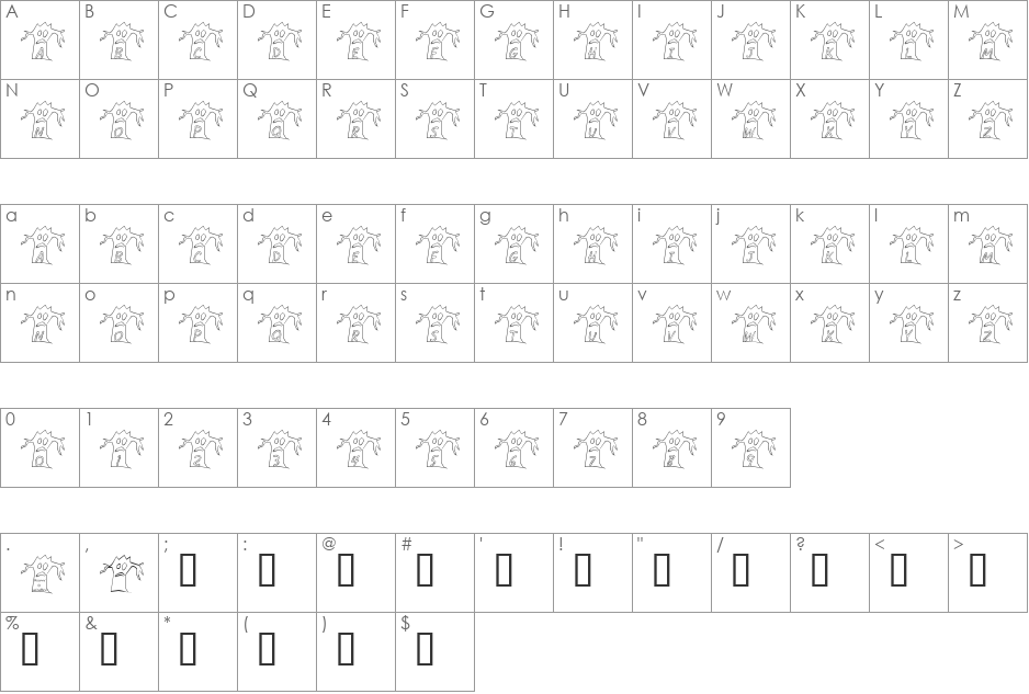 LCR Firghtful Tree font character map preview