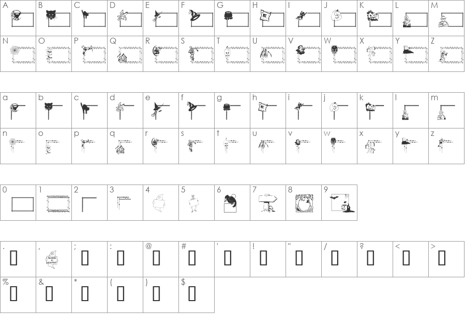LCR Frightful Frames  font character map preview