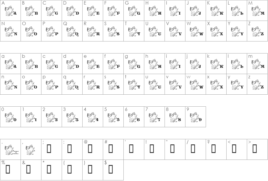 LCR Frogii's Angel font character map preview