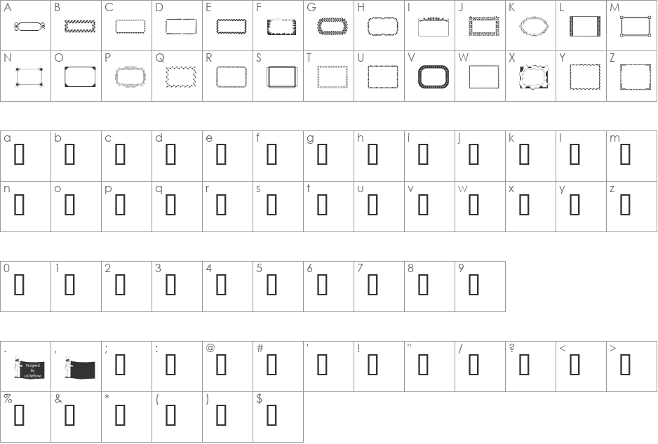 LCR Fun Frames II font character map preview