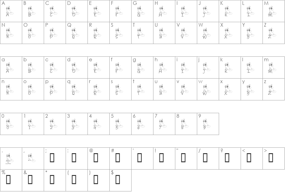 LCR Kat's Cattitude font character map preview