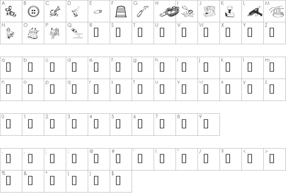 LCR Lesley's Crafts font character map preview