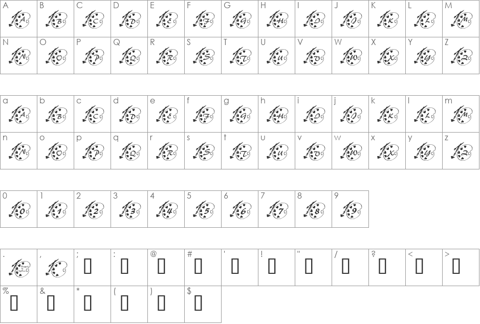 LCR Luv To Paint font character map preview
