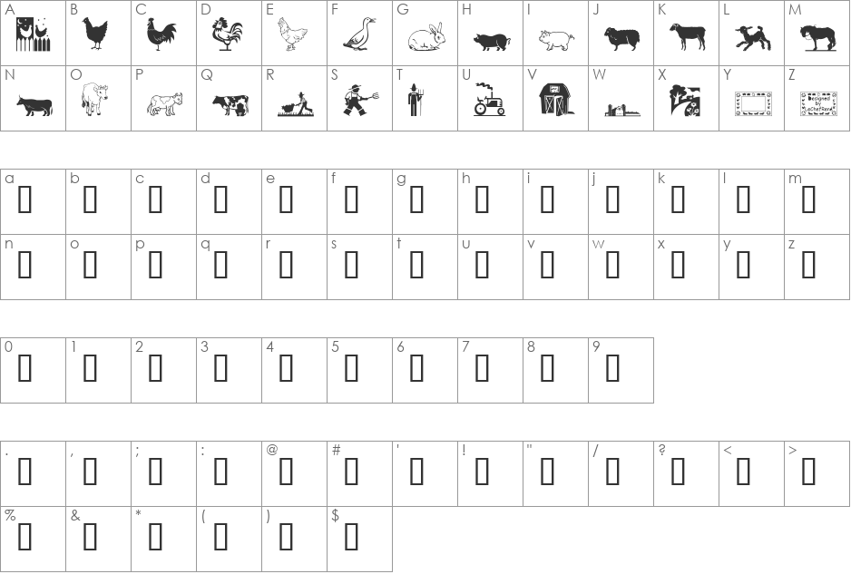 LCR On the Farm font character map preview