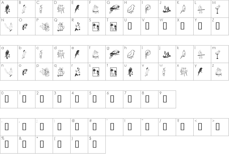 LCR Parrot Talk font character map preview