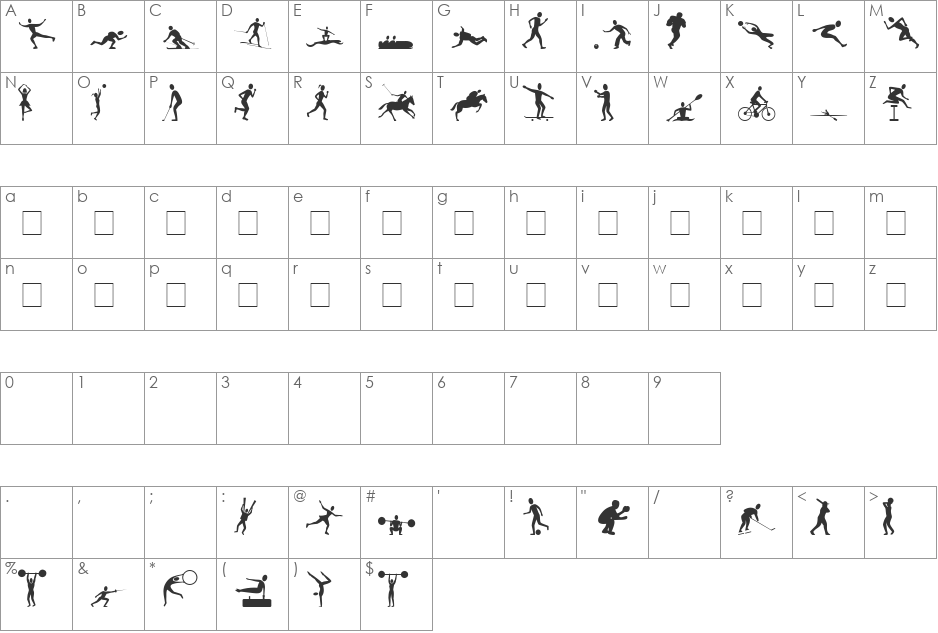 Athletes font character map preview