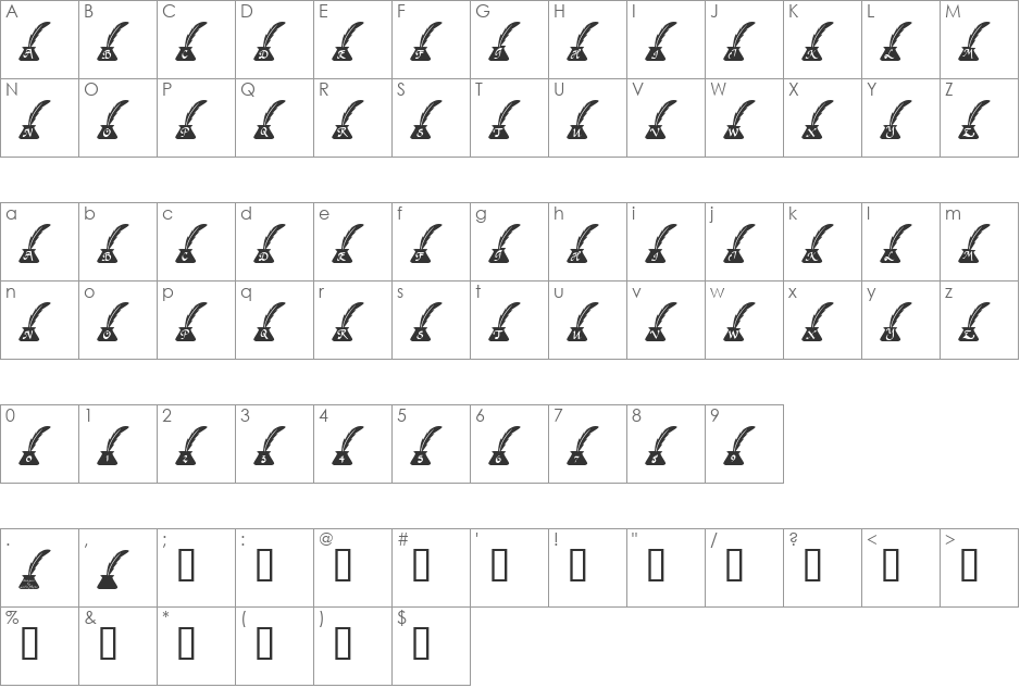 LCR Presidential Pen font character map preview