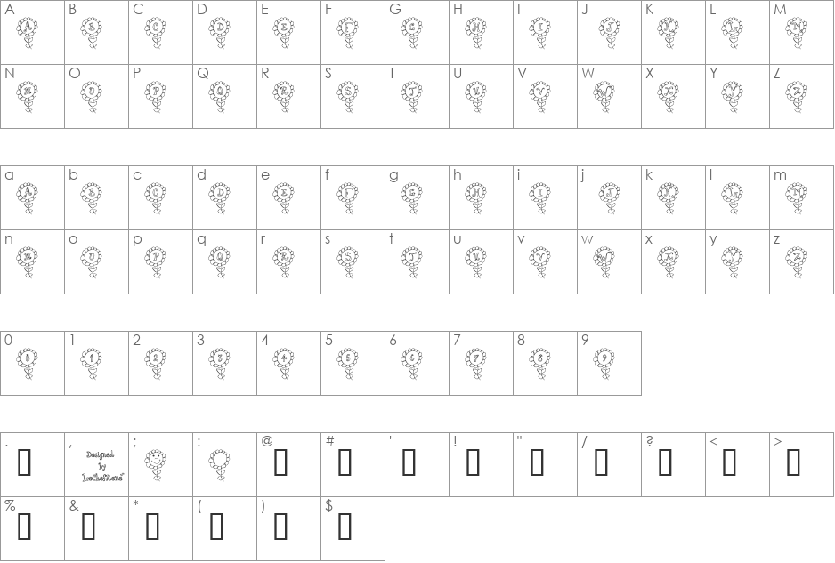 LCR Shelbys Flower font character map preview