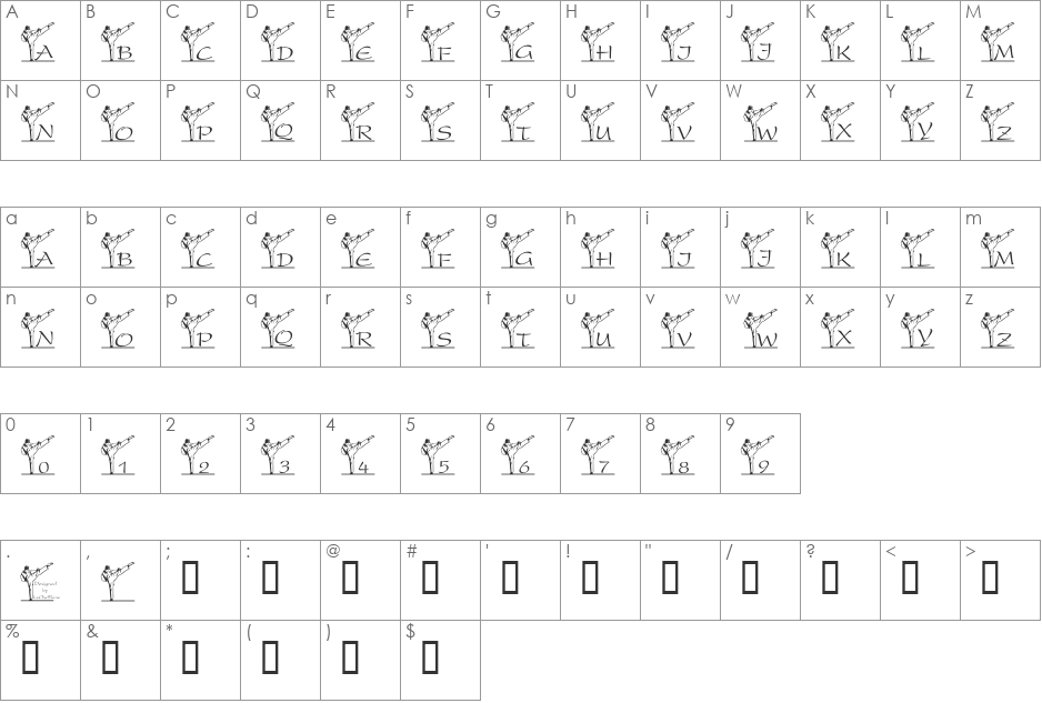 LCR Spencer's Karate Kick font character map preview