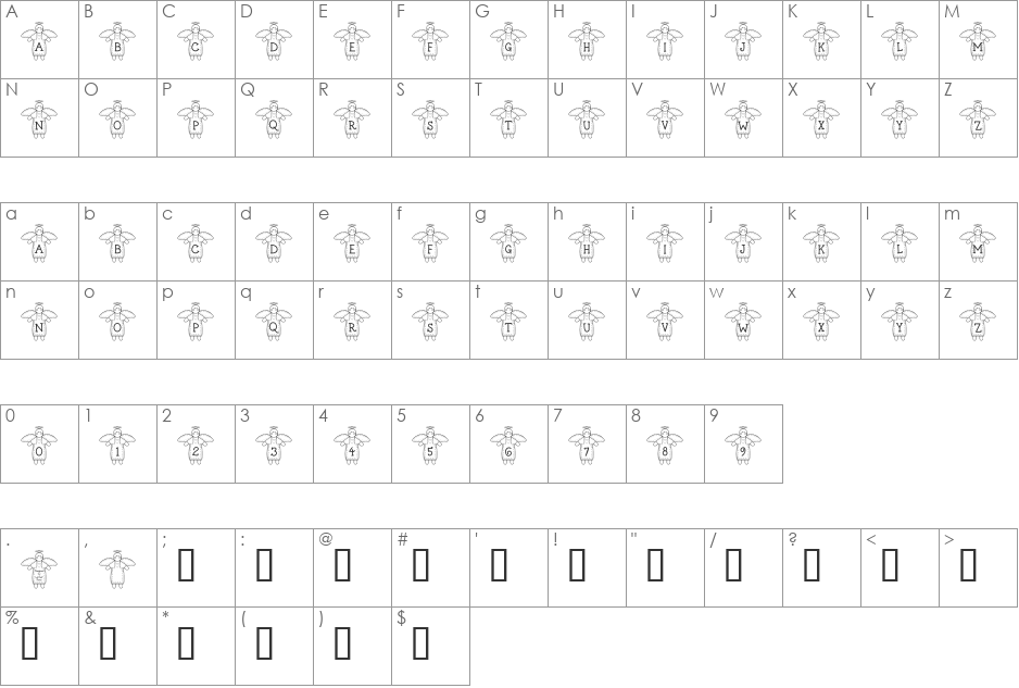 LCR Stitched by an Angel font character map preview