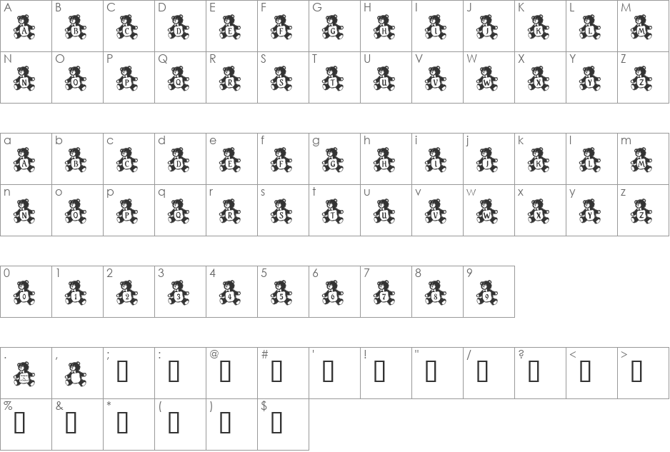 LCR Teddy Tyme font character map preview