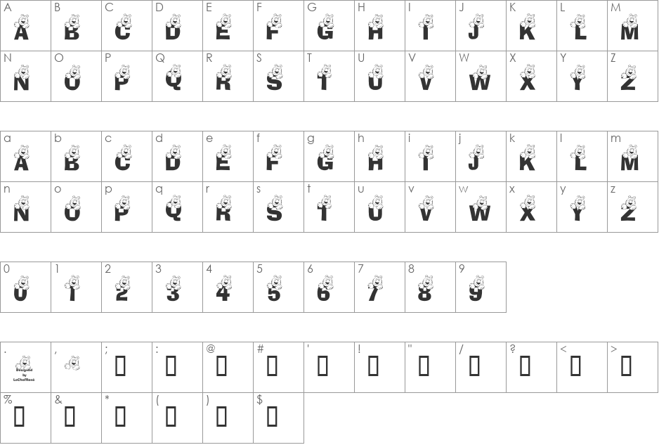 LCR Tiger Cat font character map preview
