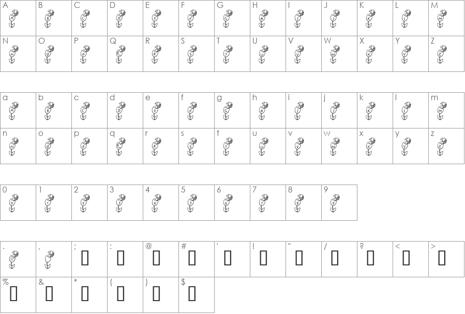 LCR Tulipz font character map preview
