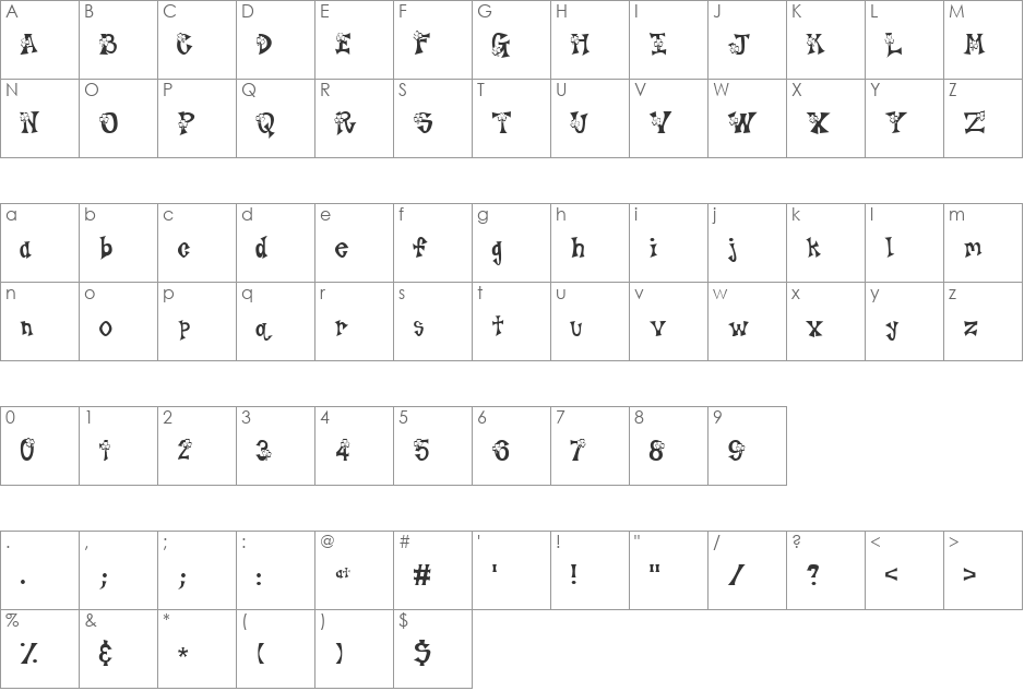 LD Clover font character map preview