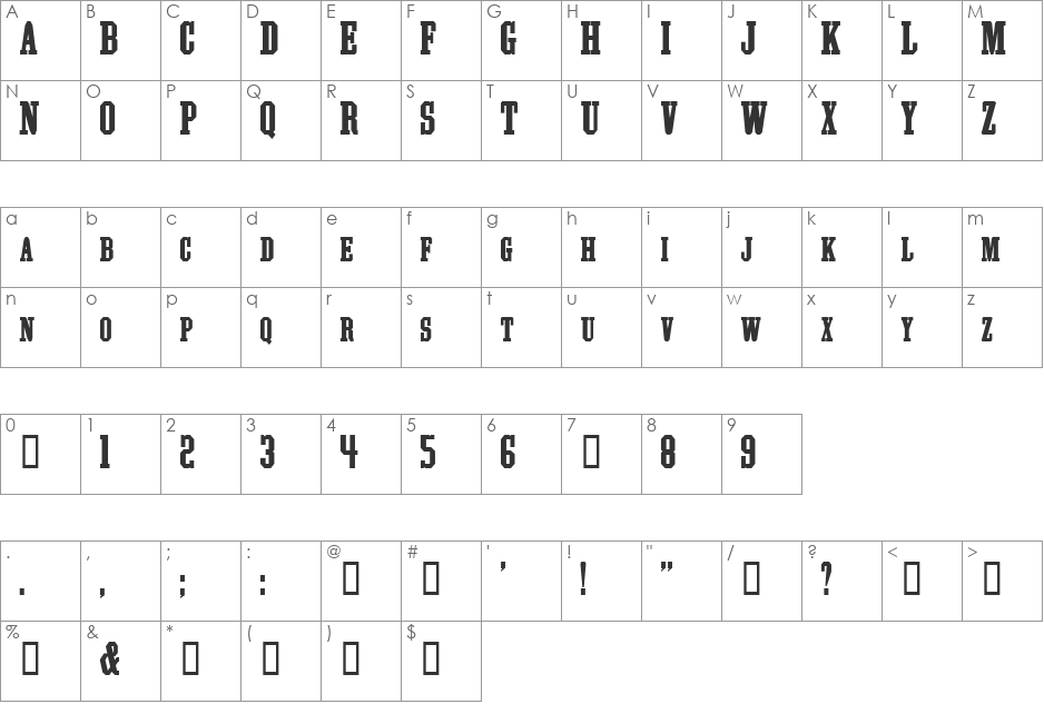 Athletic font character map preview