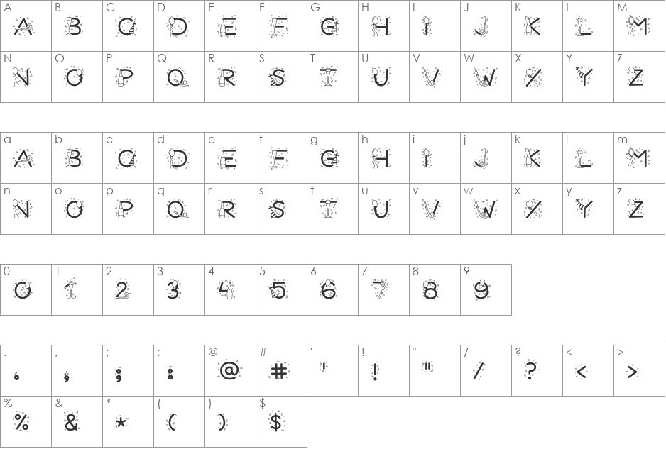 LD Party Time font character map preview