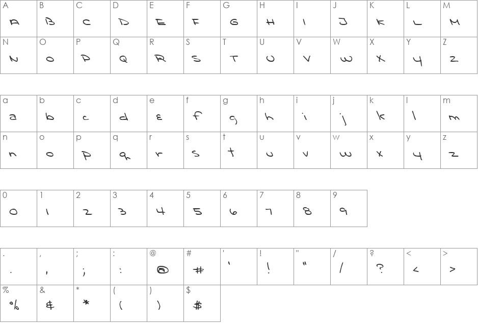 LD Print 13 font character map preview