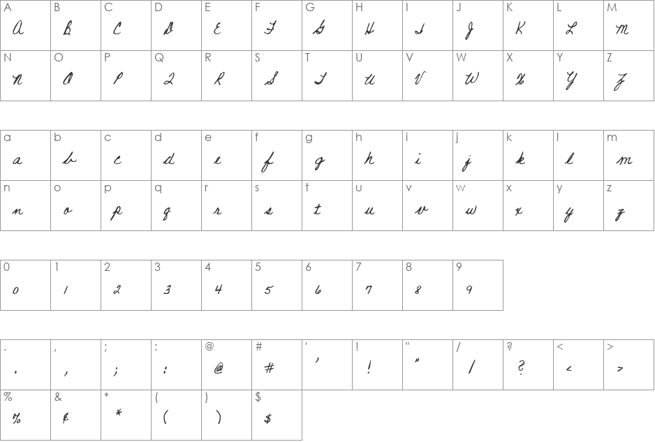 LD Script 2 font character map preview