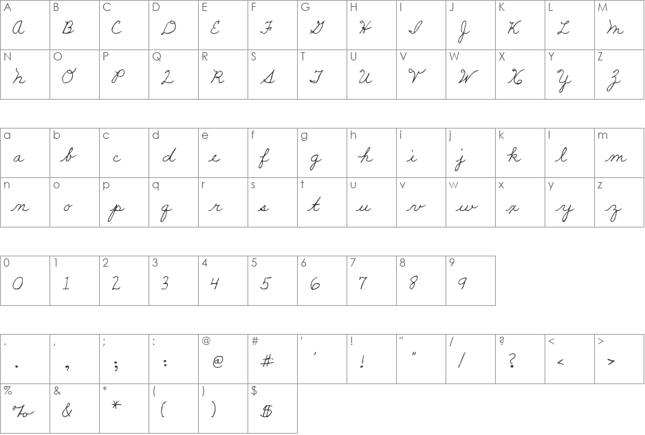 LD Script 5 font character map preview