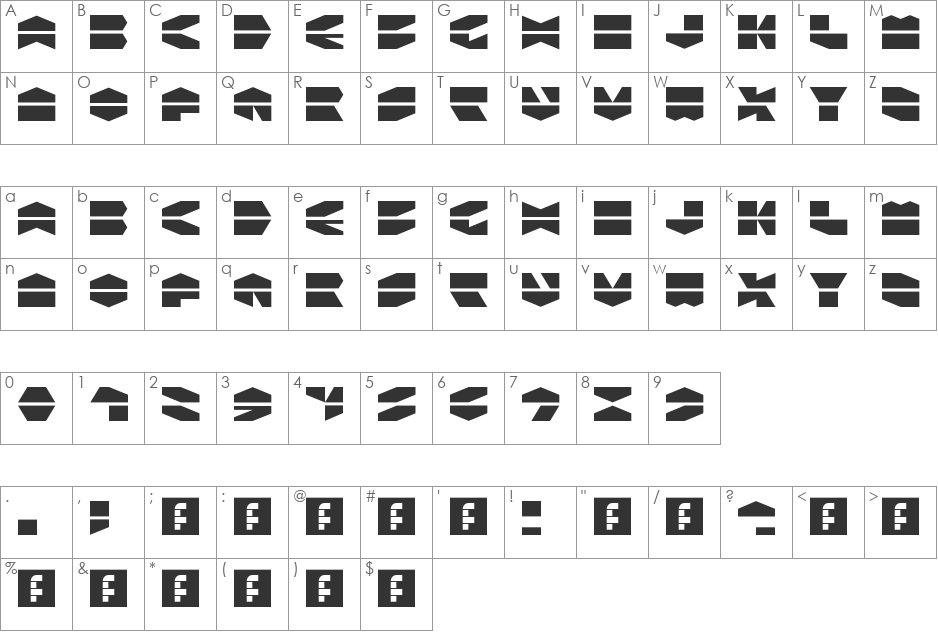 LDR HEXATRON font character map preview