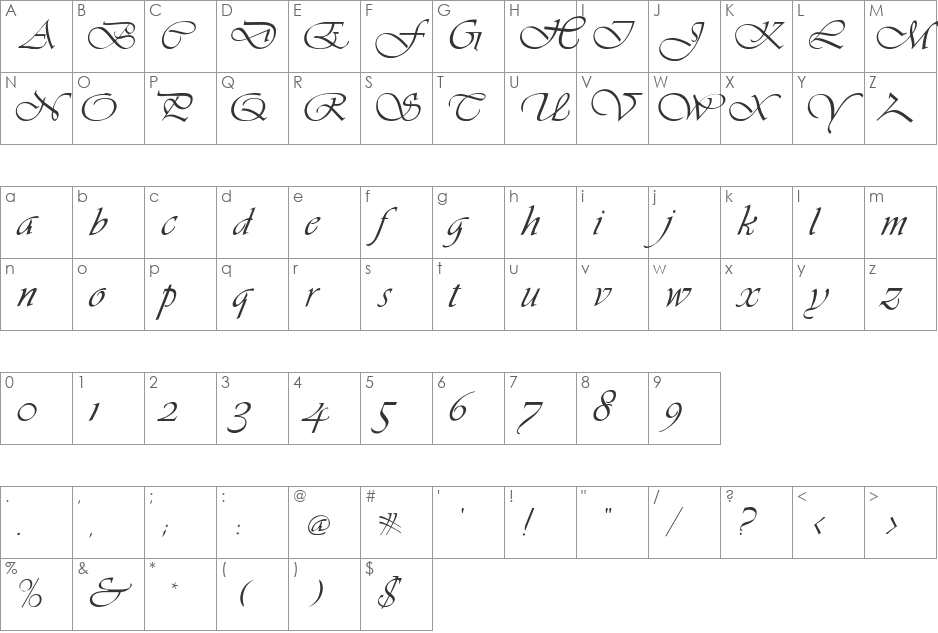 LDS Script font character map preview