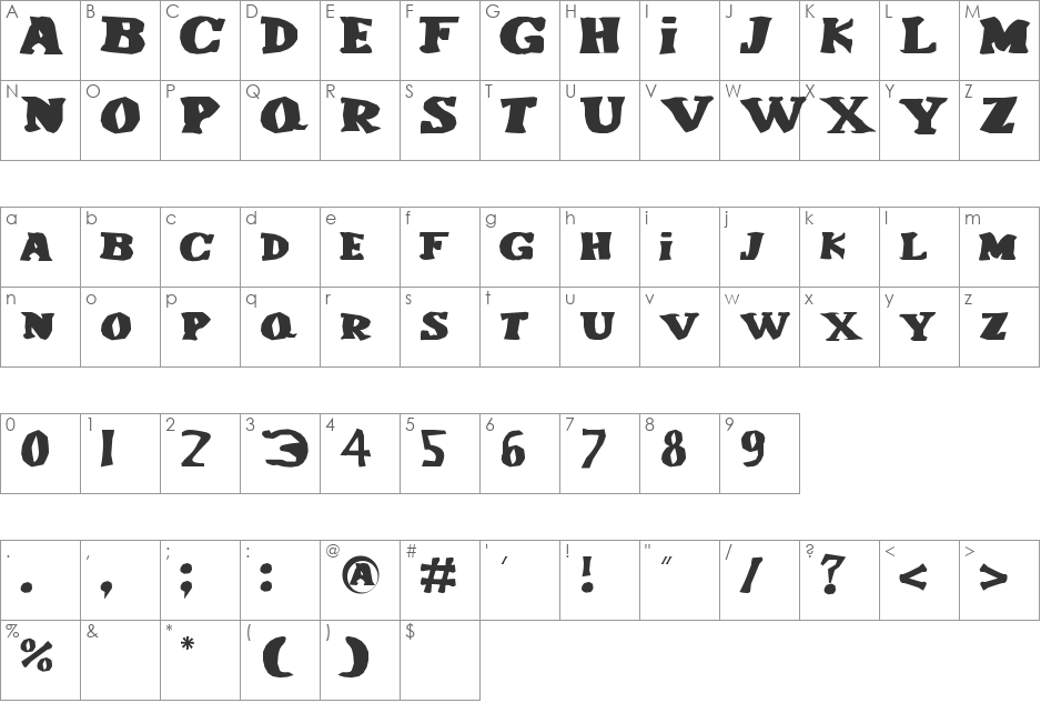 Le Corniaud font character map preview